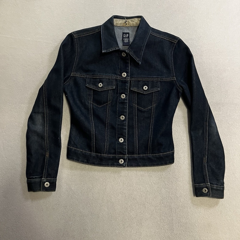 Vintage GAP Denim Jacket Women's Size XS Blue Denim Dark Wash Button Up 90s